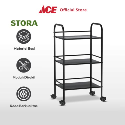Jual Ace Stora 40X28.4X74 cm Rak Troli 3 Tingkat - Hitam Rak ...