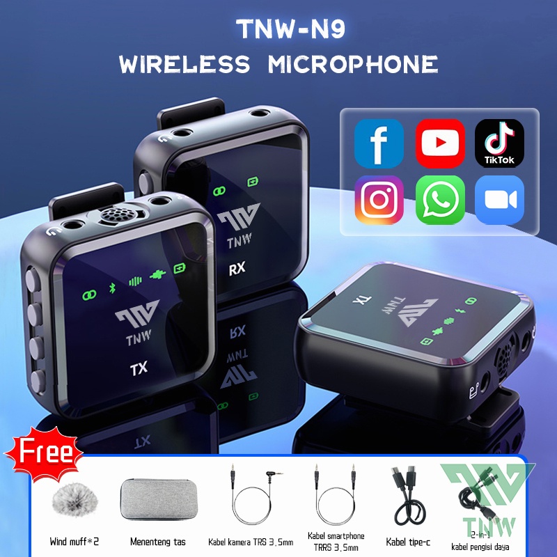 Jual TNWN9/N8 Wireless Microphone Professional Wireless 2 Mikrofon untuk HP DSLR Zoom Youtube