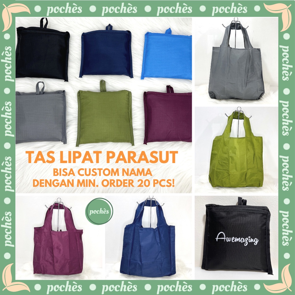 Jual CUSTOM TAS BELANJA LIPAT SABLON LOGO NAMA - PARASUT BESAR SHOPPING