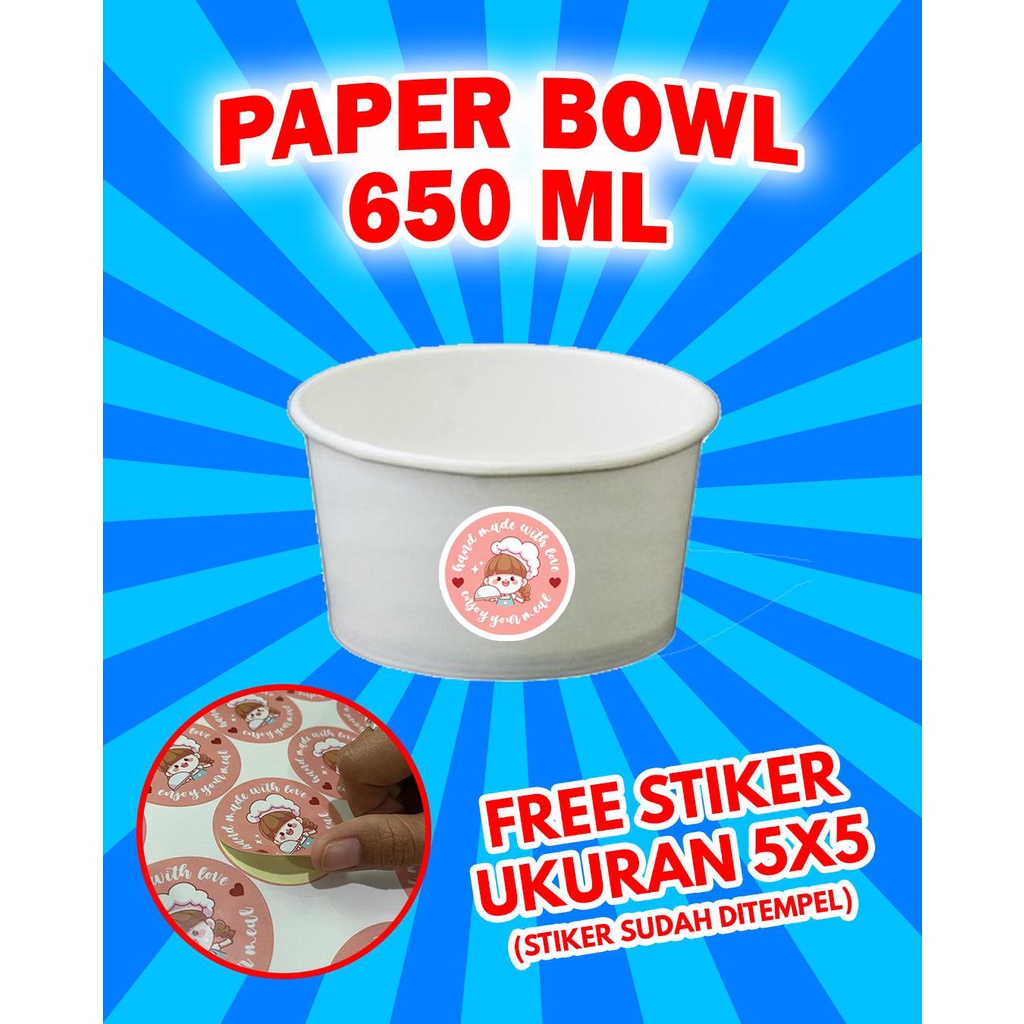 Jual Paper Bowl Mangkuk Kertas Putih Paper Bowl Stiker X Ukuran Ml Harga Per Pcs