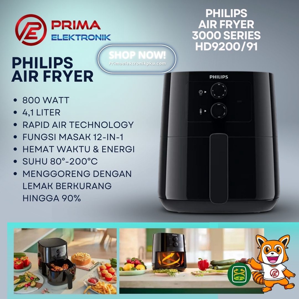 Jual Air Fryer Philips HD9200/91 3000 Series Low Watt | Shopee Indonesia