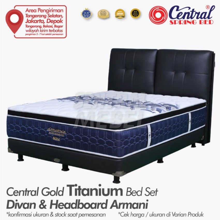 Jual spring bed central gold titanium plush top bed set headboard