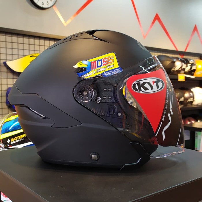 Jual Helm KYT NFJ Solid Black Doff Double Visor Half Face