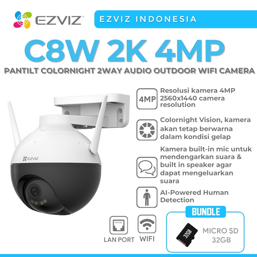 Jual EZVIZ C8W 2K 4MP PANTILT OUTDOOR WIFI CAMERA FREE MICROSD 32GB ...