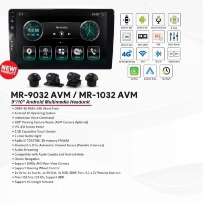 Jual Head unit android 9 inch Mirai 9032 AVM free camera 360 universal ...