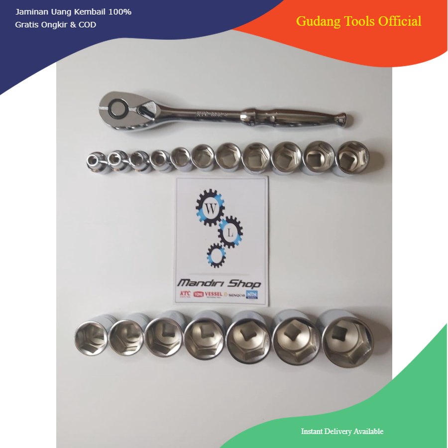 Jual PAKET KUNCI SHOCK KTC SQUARE 1/2 8-36 18PC & RATCHET 1/2 JAPAN ...