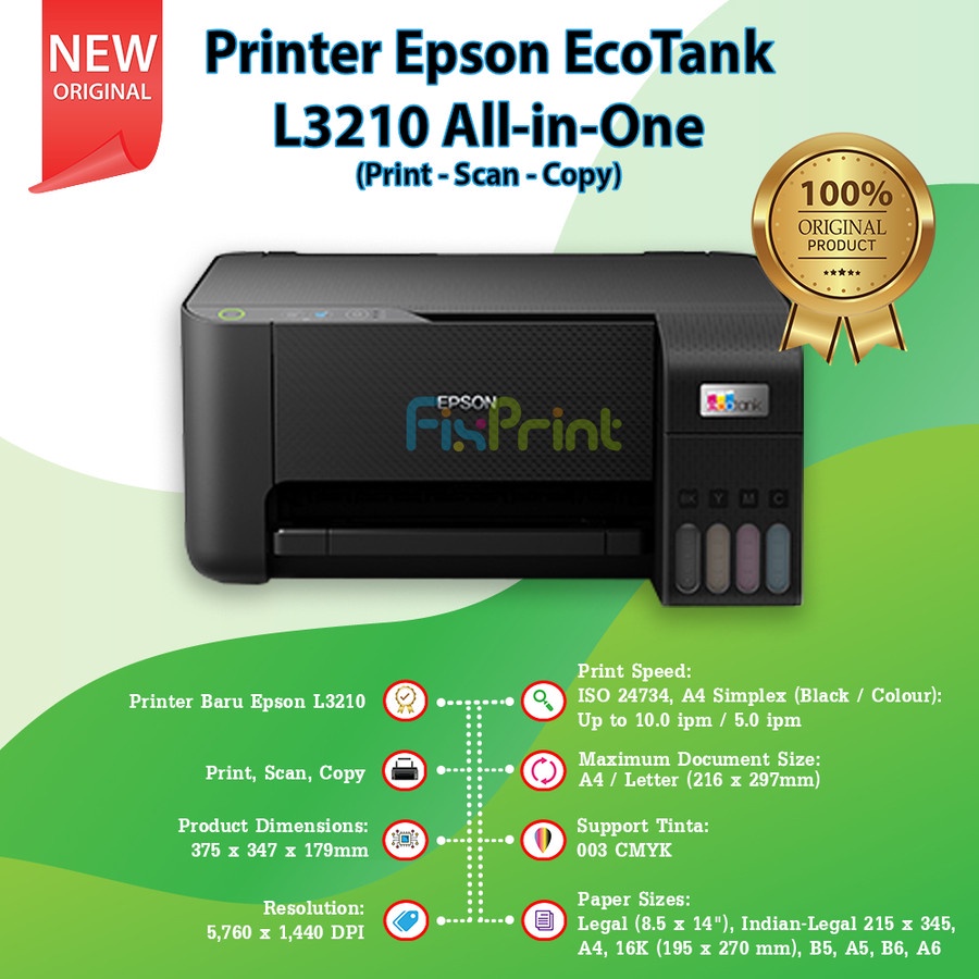 Jual Printer Epson L3210 Hitam L3216 Putih Print Scan Copy All In One Print Foto Warna