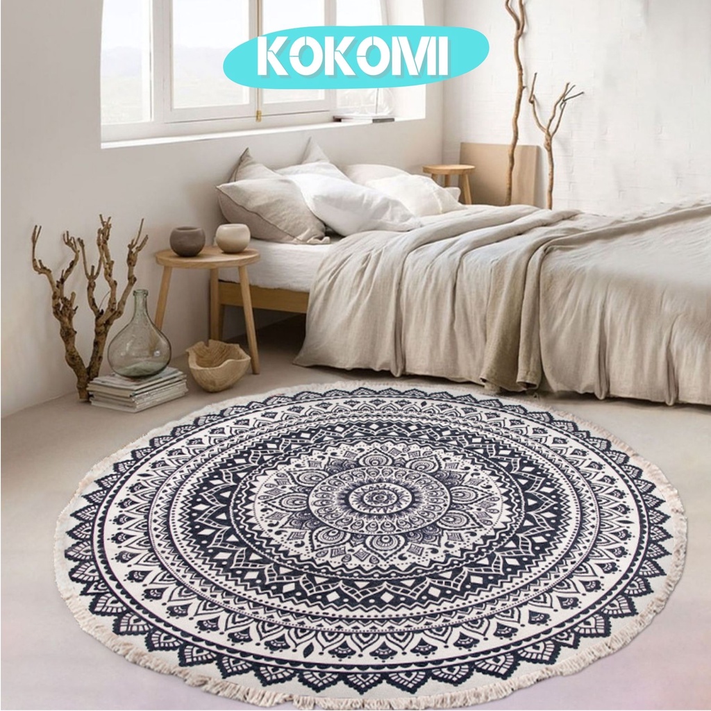 Jual KOKOMI Karpet Bohemian Yara Karpet Bulat Diameter 90cm Minimalis