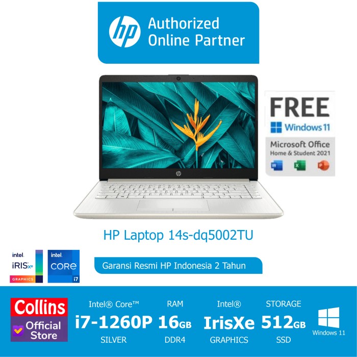 Jual Laptop HP 14s-dq5002TU I7-1260P 16GB 512GB Iris Xe 14" FHD IPS W11 OHS | Shopee Indonesia