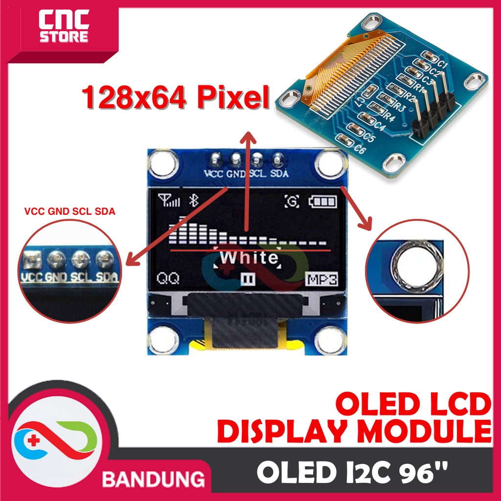 Jual OLED WHITE PUTIH 0.96 INCH I2C IIC 128X64 DISPLAY MODULE LCD ...