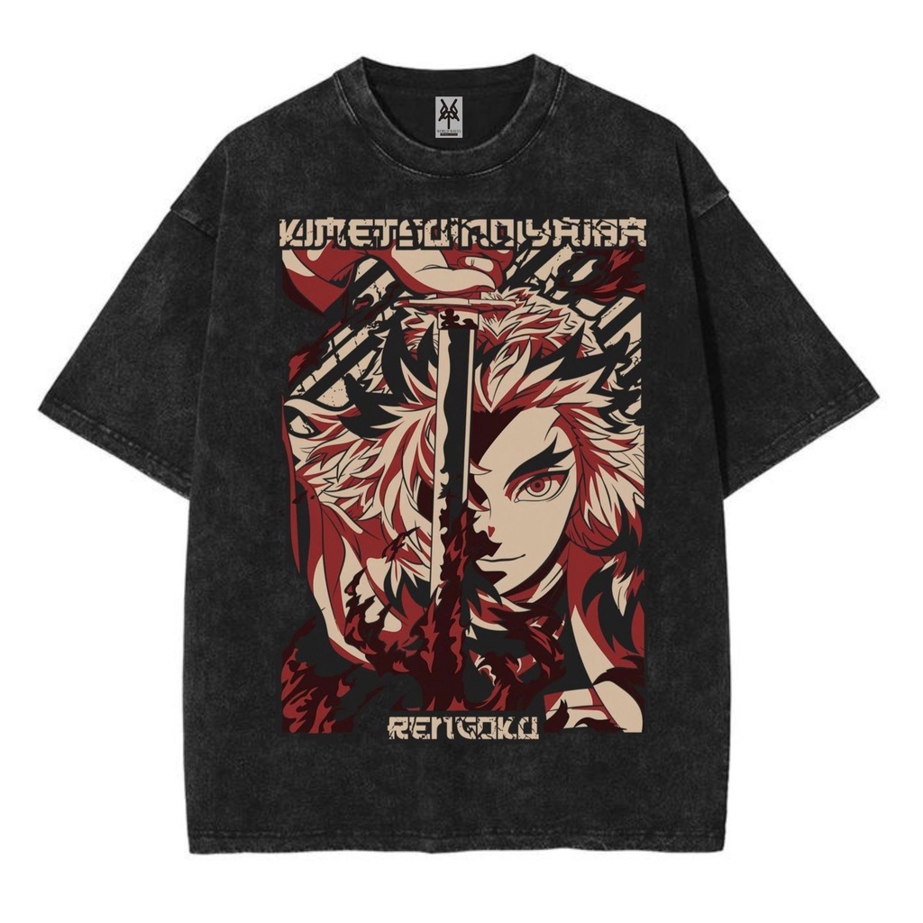 Jual Kaos oversize demon slayer rengoku the sun hashira washed washing ...