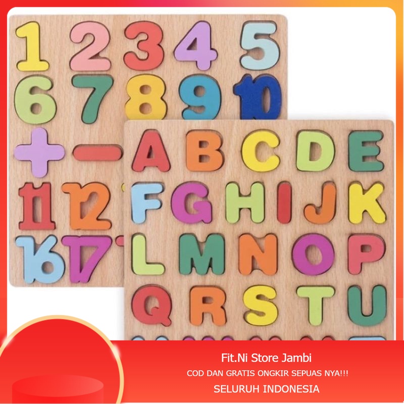 Jual Mainan Edukasi Kayu Puzzle 3D Huruf Angka dan Bentuk Anak Belajar ...