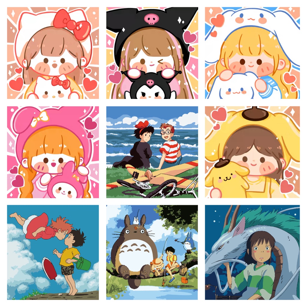 Jual [HARU] Paint by Number Kit Canvas DIY Cartoon Character Ghibli ...