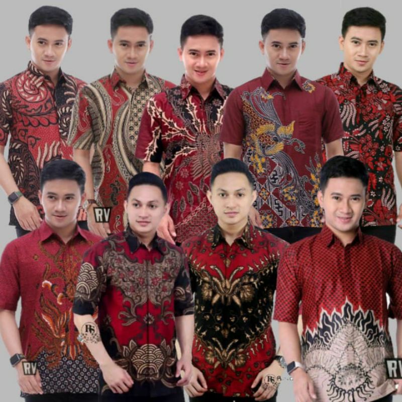 Jual Kondangan Nikahan Arisan Alisan Batik Pria Lengan Pendek Warna Merah Maroon Terbaru 0922