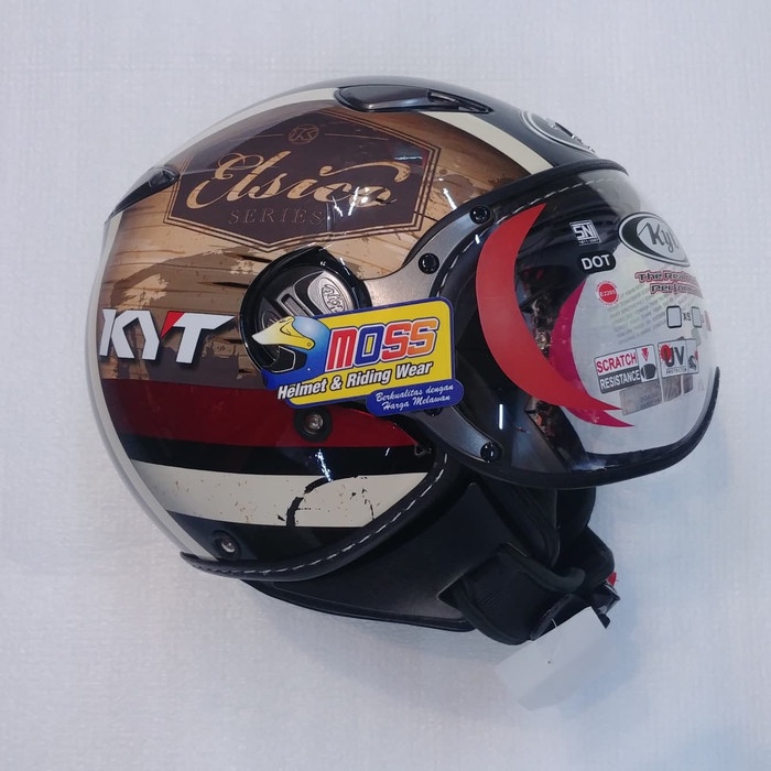 Jual Helm KYT Elsico 4 Black Glossy/Cream Classic Halfface