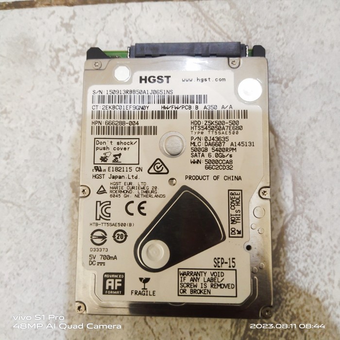 Hard Disk disco rigido Sata 2.5 per notebook computer portatile serial ata  HGST HDD: Z5K500-500 500 Gb 5400 rpm