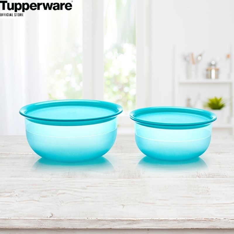 Jual TUPPERWARE WADAH MANGKOK BASKOM TUTUP TABLE COLLECTION 2PCS BIRU ...