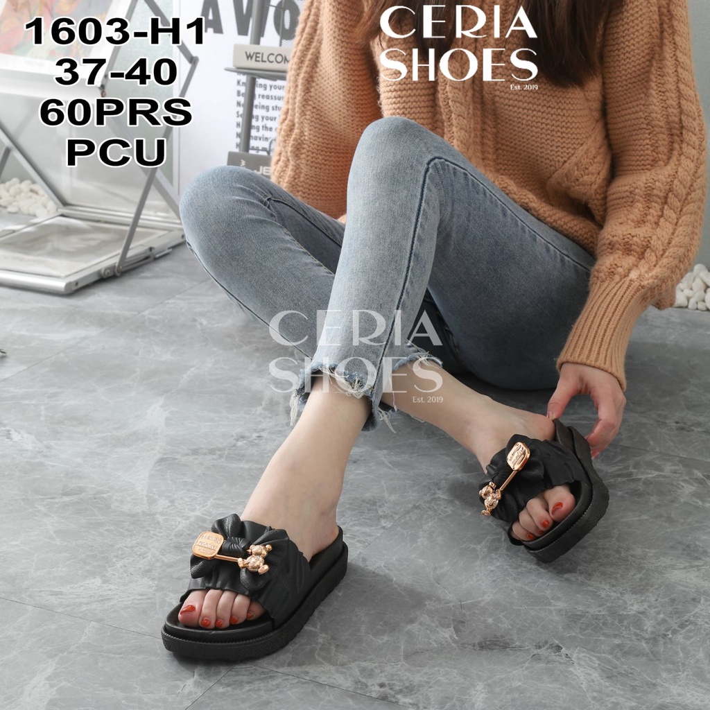 Jual Sandal Wedges Wanita Import Bahan Karet Tebal Hak Tinggi Motif
