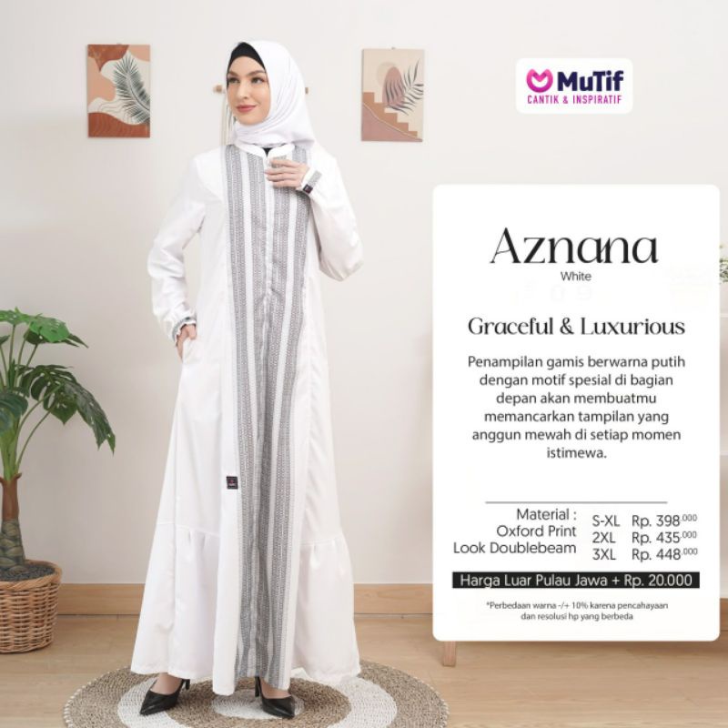 Jual Baju Muslim Mutif Aznana White Gamis Mutif Terbaru Ori 2023