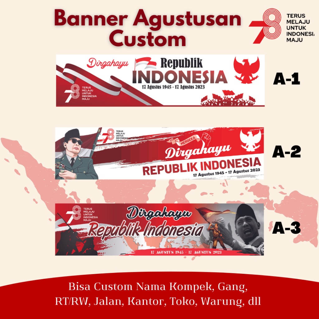 Jual Spanduk Banner 17 Agustus, Dirgahayu Kemerdekaan, HUT RI Custom