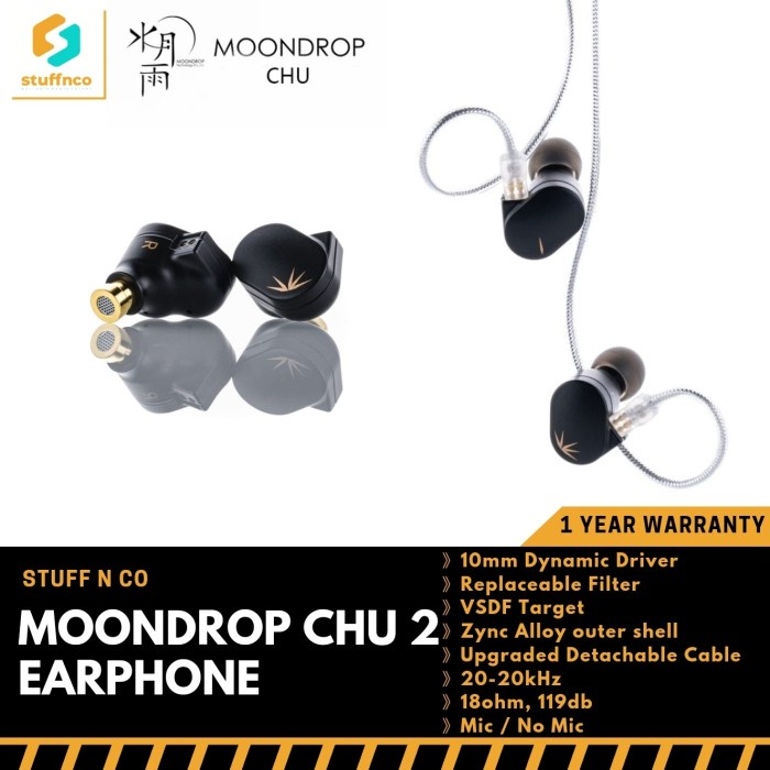 MOONDROP CHU II In-Ear Monitors IEM Dynamic 10mm 119dB 18 Ohm 15Hz