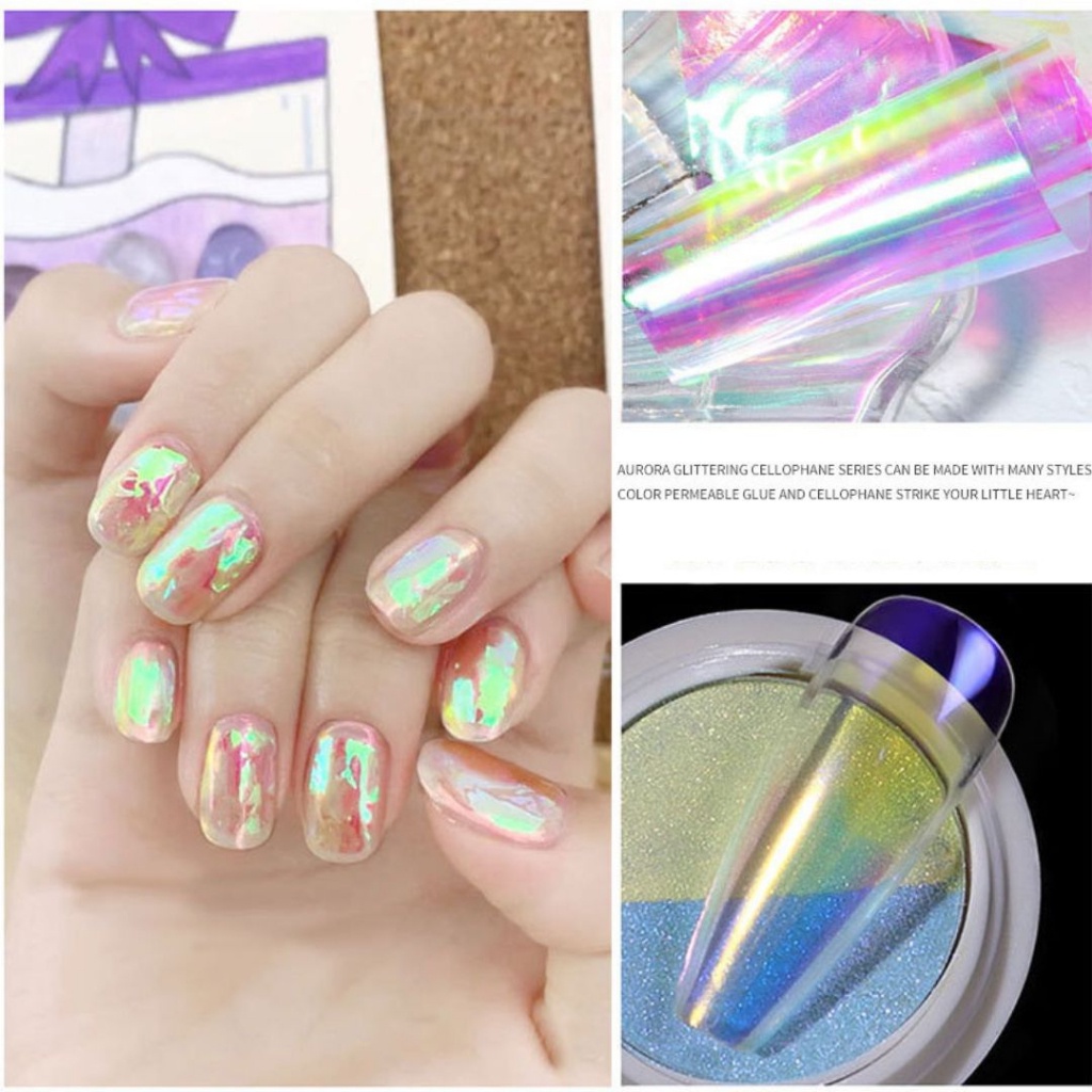 Jual Aurora broken glass sticker foil / korean art manicure / aurora cellophane / Foil / kertas