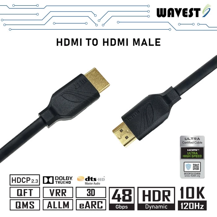WAVEST 3M HDMI 2.1 Ultra High Speed 10K 8K 120Hz Male to Male Cable