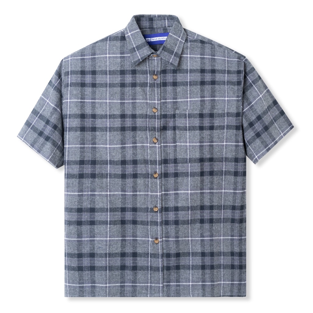 Jual Flannel - Flannel Short Sleeve Shirt - Grey Square | Shopee Indonesia