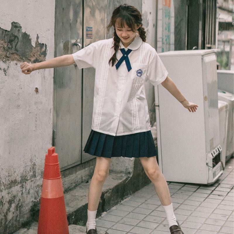 Japanese Affiliated High School Uniform JK Uniform Dress Organ Pleated  Short Sleeve Thai Shirt Boys and Girls College Style Set Class Uniform