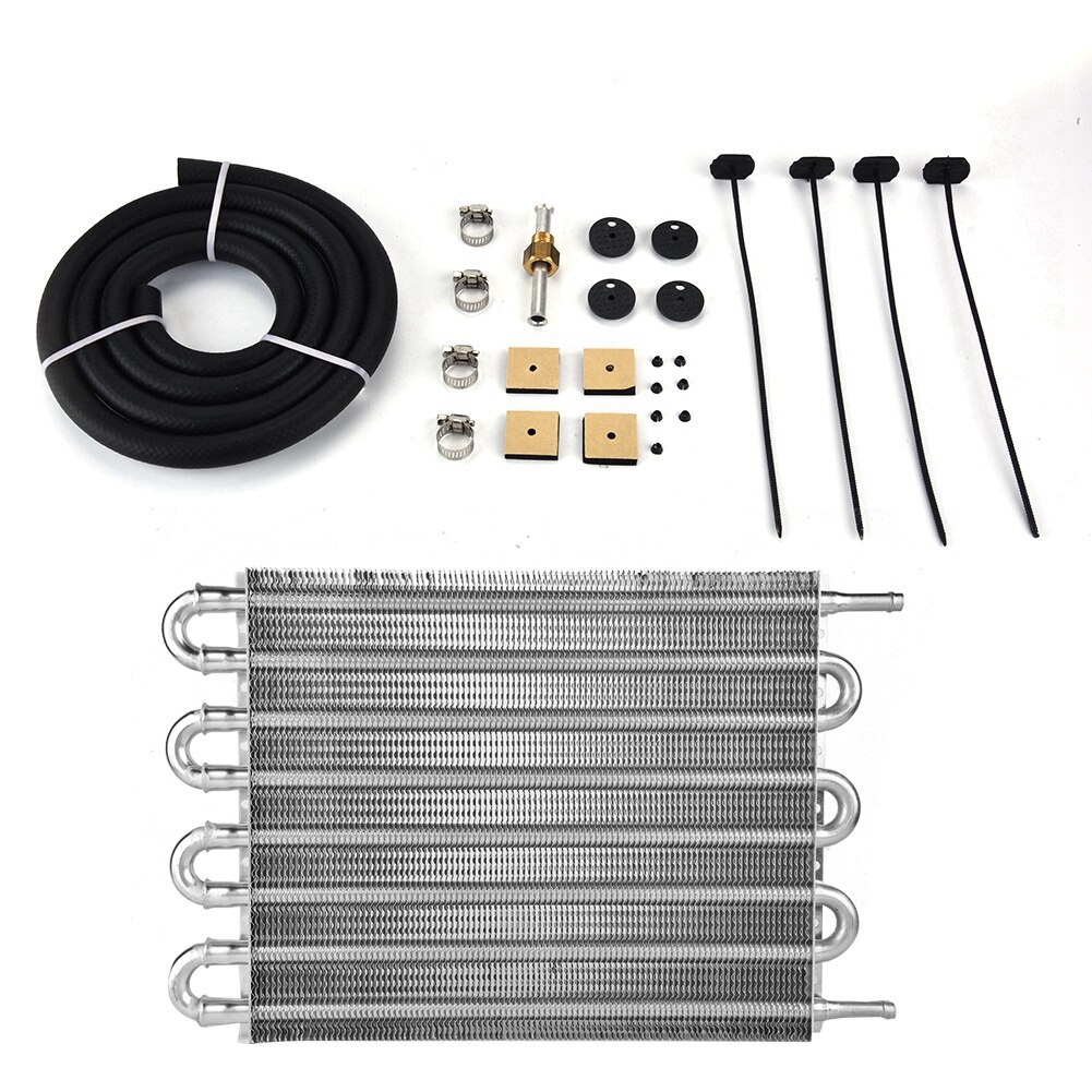 Universal 8-Row Remote Transmission Oil Cooler Kit - Aluminum Radiator For Automatic Or Manual Transmissions
