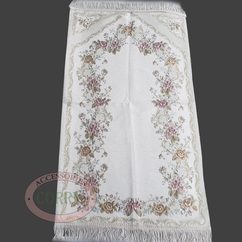 Jual Sajadah Premium Turki Putih Krem 120 X 70 Cm Gerbang Bunga Tebal ...