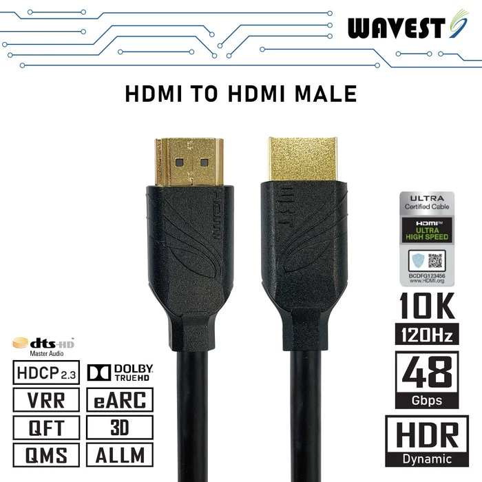 WAVEST 3M HDMI 2.1 Ultra High Speed 10K 8K 120Hz Male to Male Cable