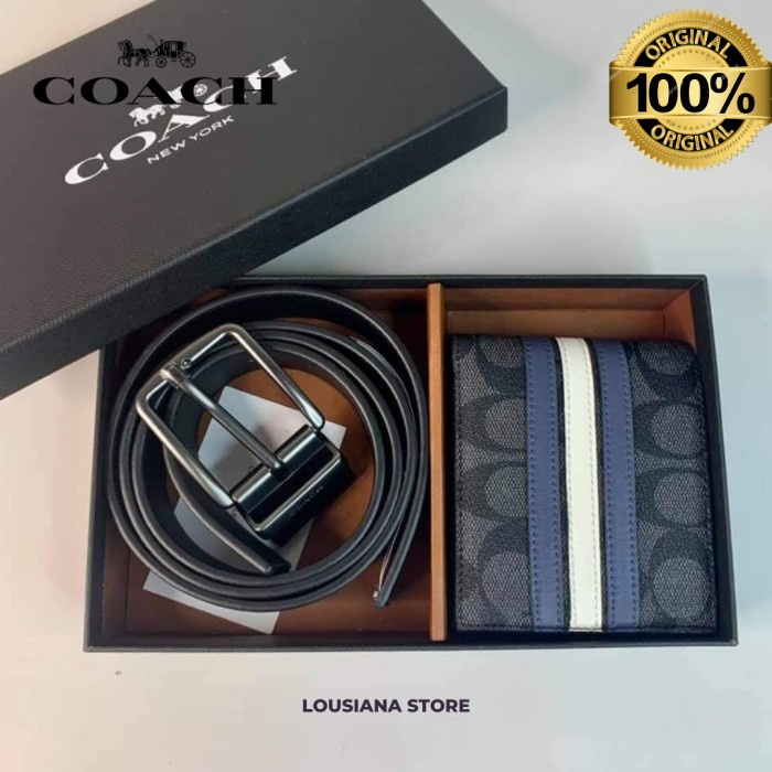Jual Coach Men's Wallet Belt Gift Set In Signature Canvas with Varsity Shopee Indonesia