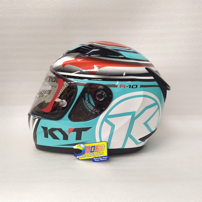 Jual Helm KYT R10 Race Aquamarine Blue Flat Visor Original Product