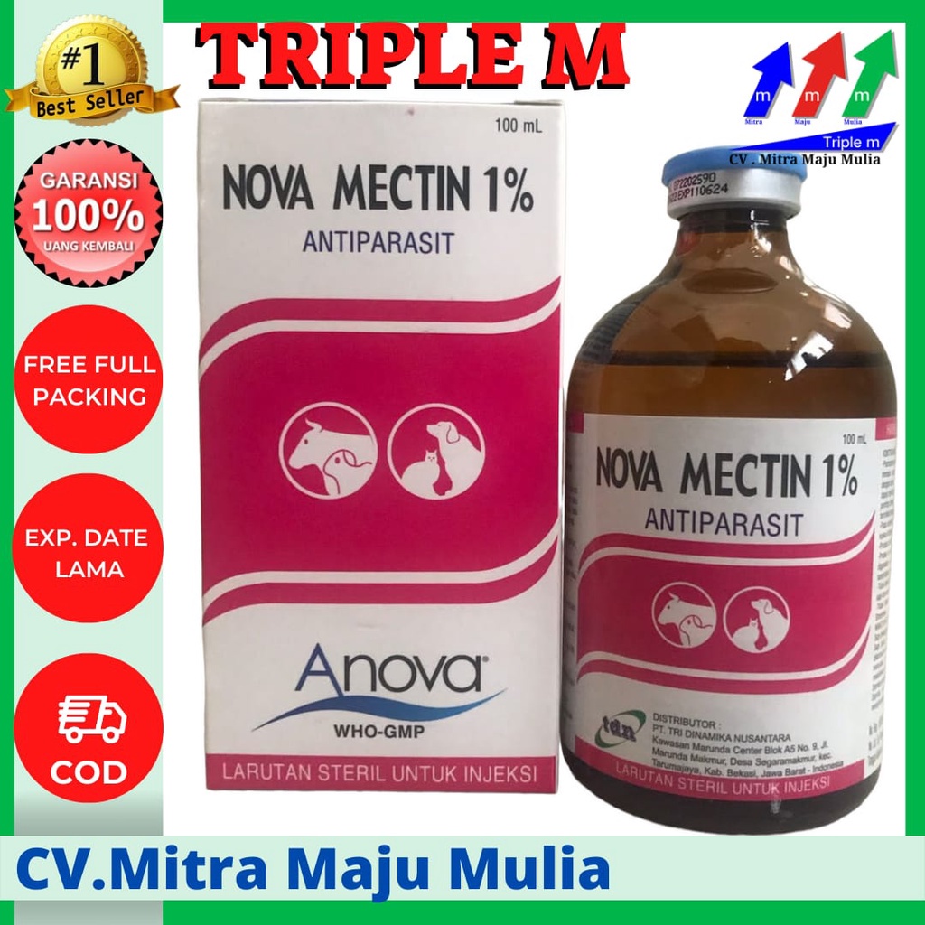 Jual NOVA MECTIN 1% Triple M- Obat ANTIPARASIT (cacing/gudeg) pada ...
