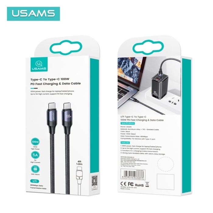 Jual USAMS U71 Kabel Data Fast Charging Type C to Type C PD 100W - 2M ...