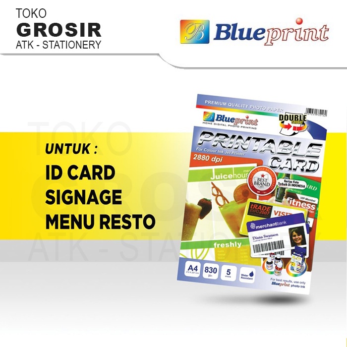 Jual IDcard ID Card A4 BLUEPRINT Printable Card White Kertas PVC Double ...