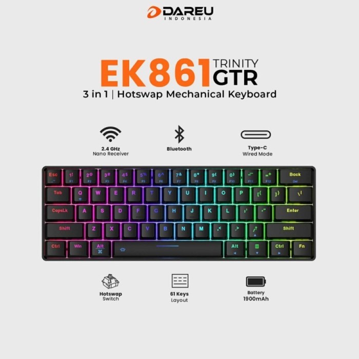Jual Dareu EK861 Trinity GTR Wireless Hotswap Mechanical Keyboard