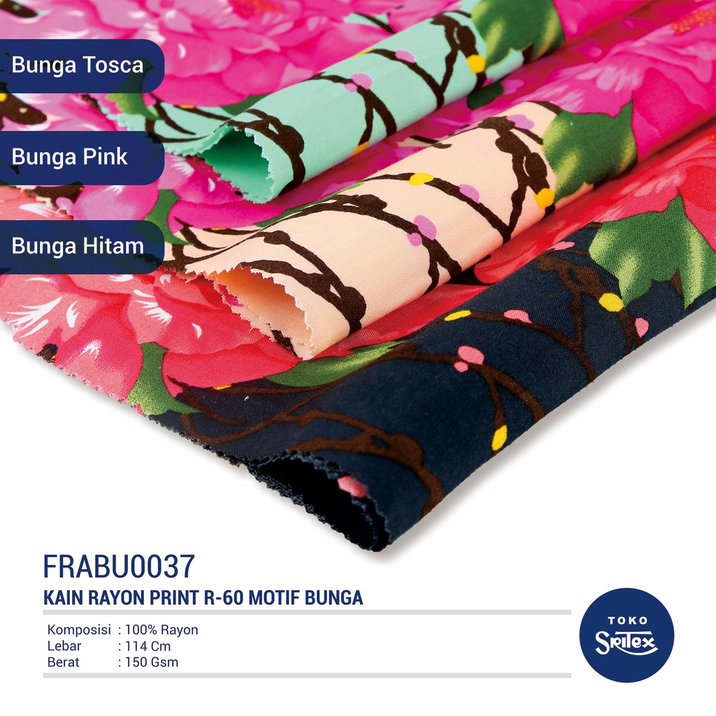 Jual Toko Sritex Kain Rayon Print Bunga 0037 Premium Ekspor, R60. Harga ...