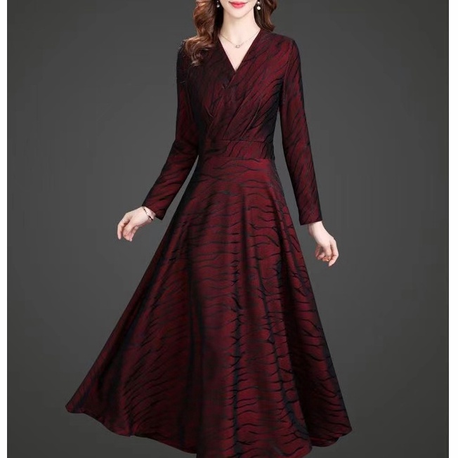 Jual Ready Stock Dress Pesta Maroon Mewah Elegan Premium/Dress Maroon  Lengan Panjang Terbaru | Shopee Indonesia