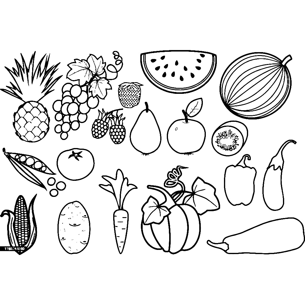 Jual Gambar Mewarnai ~ BUAH DAN SAYUR / Seketsa Lukis / Drawing Sketch