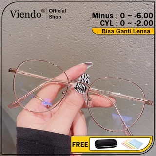 Viendo Kacamata Minus Photocromic Anti Radiasi Blueray Wanita Pria Cowok Besi Oval Frame Night Drive Bluecromic Potocromic Fotocromi UV400 Komputer HP Anti SInar Matahari Kaca Mata Optik Fashion Rose Gold