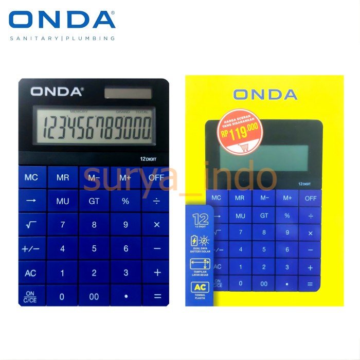 Jual KALKULATOR 12 DIGIT ONDA LAYAR BESAR DUAL DAYA BATERAI / SOLAR ...