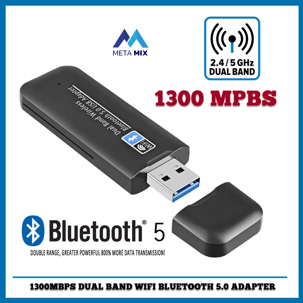 Jual USB 1300Mbps WiFi Bluetooth 5 Dual Band Wireless Combo Dongle