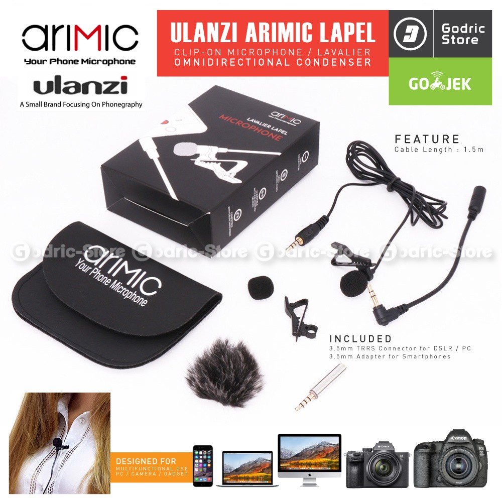 Jual ULANZI ARIMIC Lavalier Microphone Vlogging Mic 3.5mm Android IOS ...