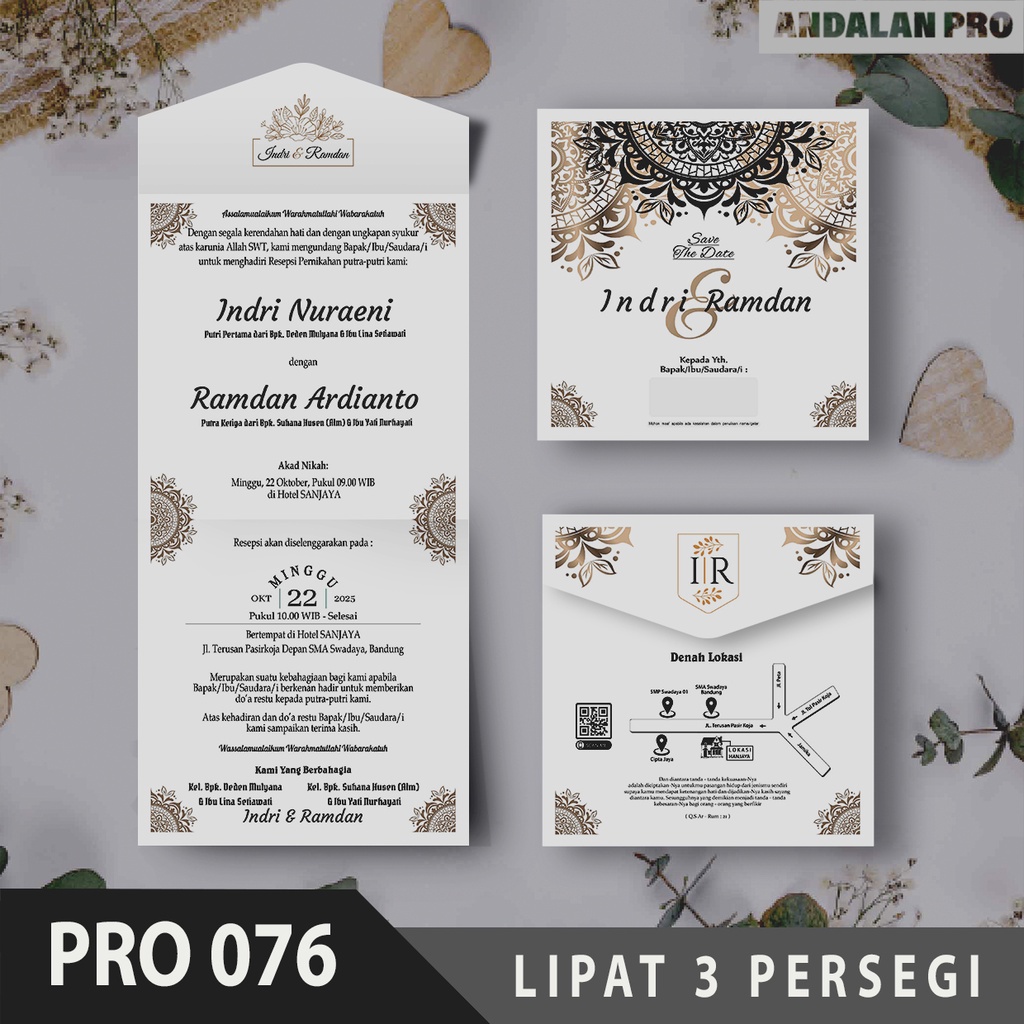 Jual PRO 076 LIPAT 3 Persegi Bahan Jasmine / Tik 200 GSM - Cetak