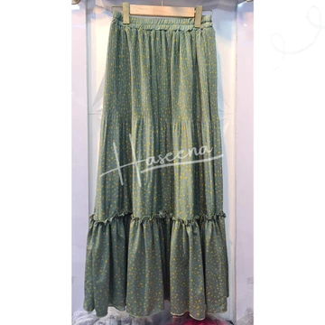Haseena Rok Susun Rempel Plisket Zeina Motif Polkadot Emas Mini Tabur Skirt Ruffle Wanita