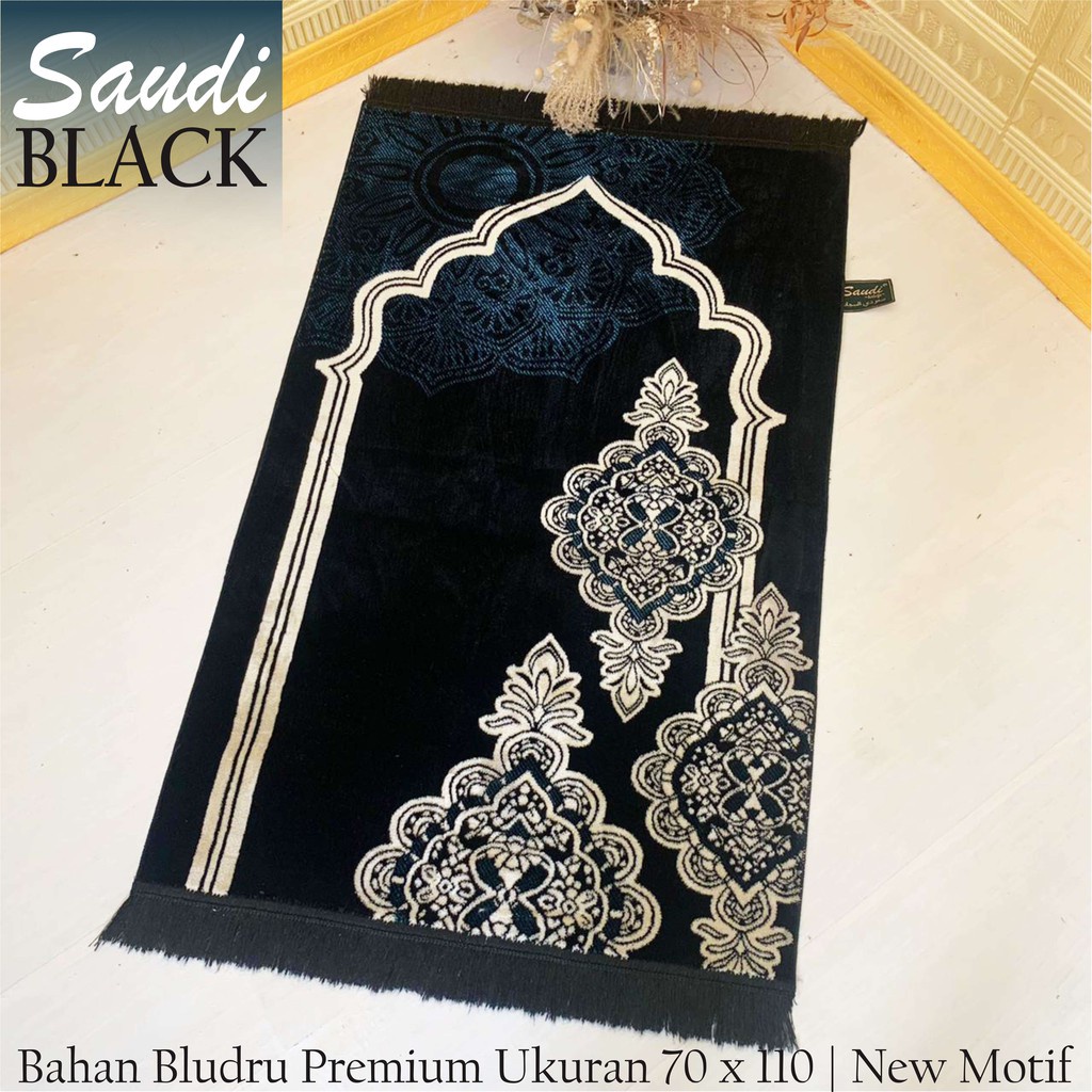 Sajadah Saudi floral Hitam Premium Tebal Motif Bunga Murah trendy
