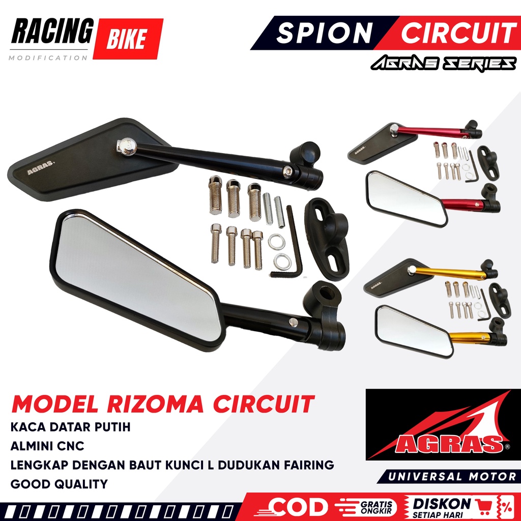 Jual Spion Circuit Model Rizoma Kaca Putih Almini CNC Kaca Spion KOSO