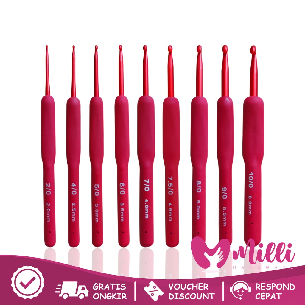 Jual Hakpen Red Crochet Hook / Jarum Rajut 1pcs dan Set 9cs | Shopee ...